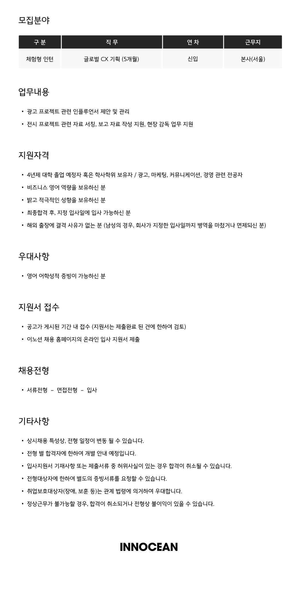 [이노션] 글로벌 CX 기획 (체험형 인턴)